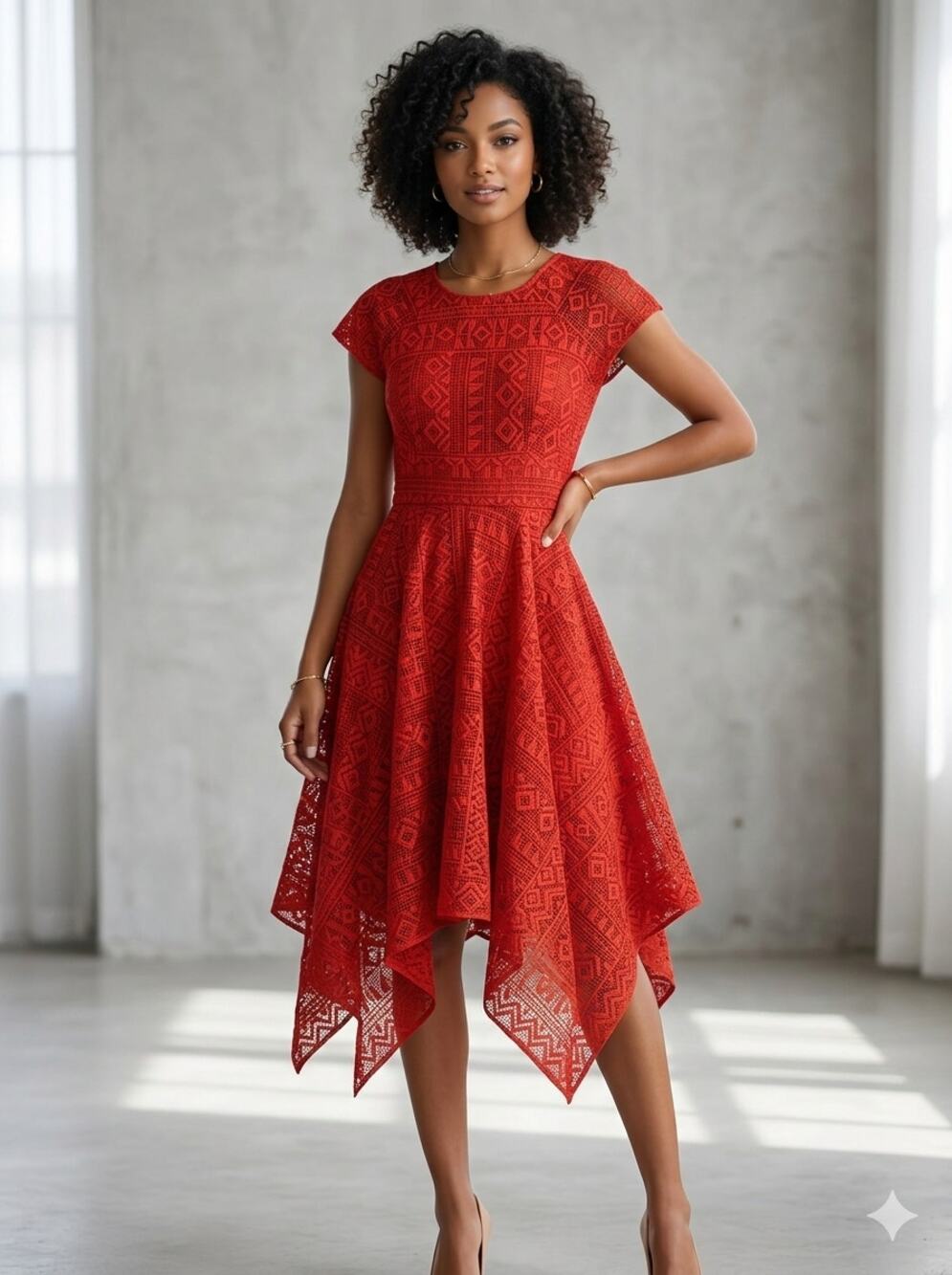 Maeve by Anthropologie Orange Boho Prima Lace Handkerchief Hem Dress Size 2